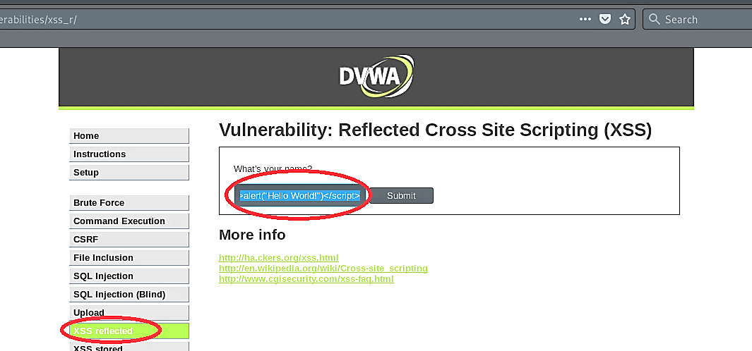 Exploiting DVWA Using Reflected Cross-Site Scripting (XSS)